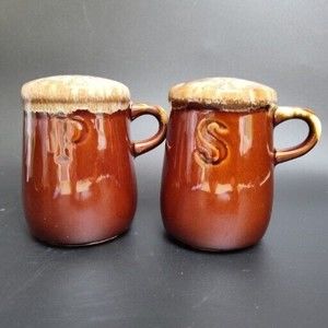Salt Pepper Shakers Vintage McCoy Brown Drip Glaze Pottery Stovetop USA